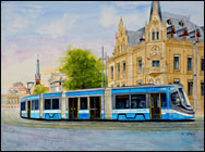Aquarell Straßenbahn Tatra T3D-M